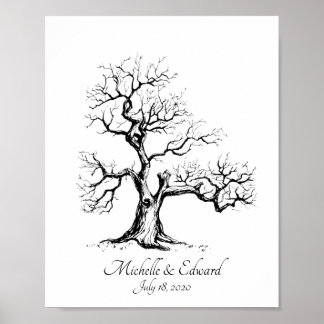 Black Sketched Fingerprint Tree Guestbook Poster