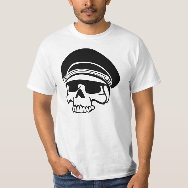 Black Skull Aviator Hat T-Shirt (Vorderseite)