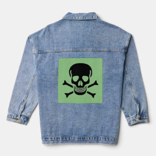Black Skull Green Women Denim Jacke