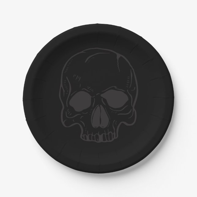 Black Skull Rock Star Cool Black Birthday Party Pappteller (Vorderseite)