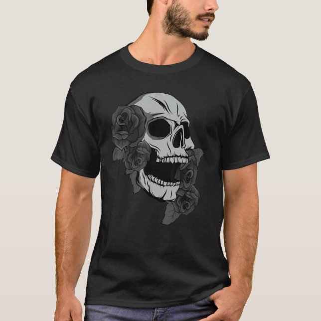 Black Skull Roses Dark Magic Viking Aesthetic Goth T-Shirt (Vorderseite)