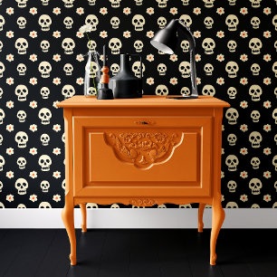 Black Skull und Blumen Halloween  Tapete