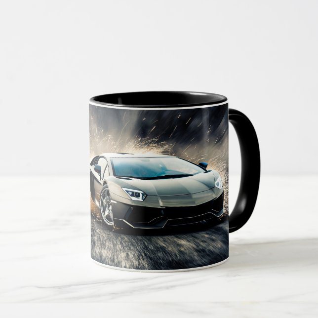 Black Sleek Driving Sports Car Automobil Tasse (VorderseiteRechts)