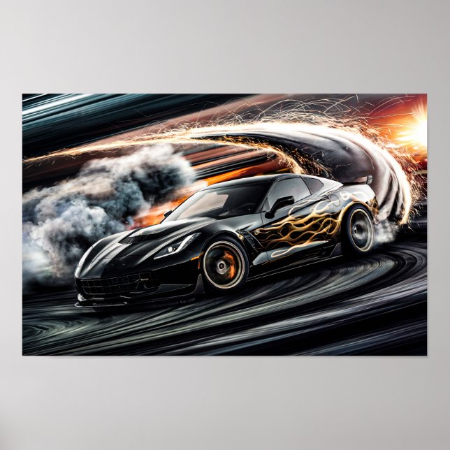 Black Sleek Racing Sports Car Drifting #8 Poster (Vorne)