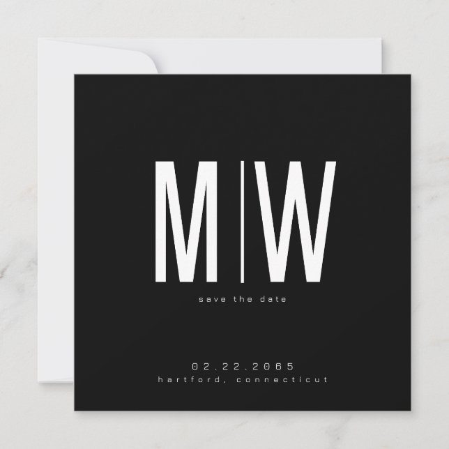 Black Sleek Square Monogram Wedding Save the Date (Vorderseite)