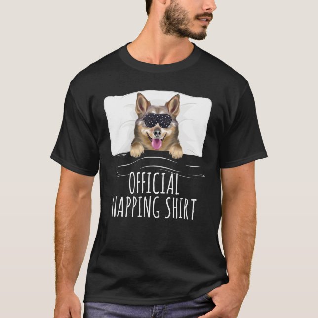 Black Sleep Mask Swedish Vallhund Offiziell Nappin T-Shirt (Vorderseite)