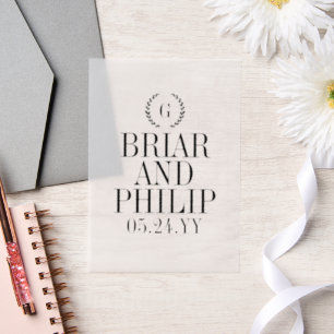 Black-Slender Laurel Wreath Monogram Wedding