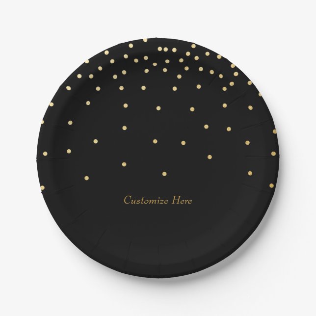 Black & Small Gold Foil Confetti Dots Party Teller (Vorderseite)