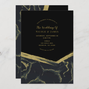 Black Smoke & Gold Marmor Chic Moderne Hochzeit Einladung