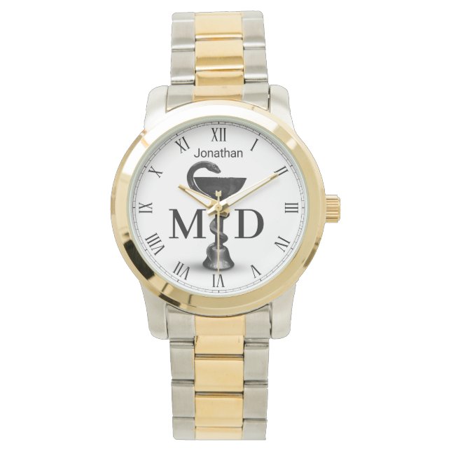 Black Snake Bowl Hygieia Weiße Ärztin MD Armbanduhr (Vorderseite)