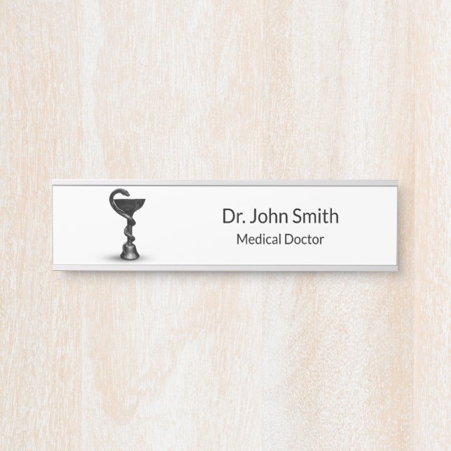 Black Snake Bowl Hygieia White Caduceus Medical Türschild (Vorderseite )