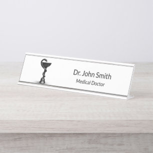 Black Snake Bowl Hygieia White Medical Caduceus Schreibtischnamensplakette