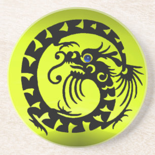 BLACK SNAKE DRAGON IN YELLOW UNTERSETZER