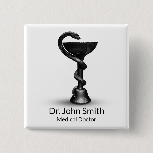 Black Snake Medical Bowl Hygieia White Caduceus Button (Vorderseite)