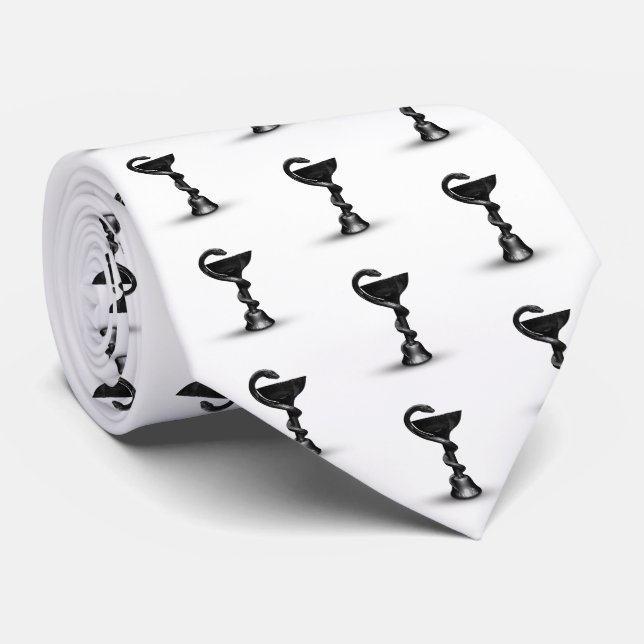 Black Snake Medical Bowl Hygieia White Caduceus Krawatte (Gerollt)