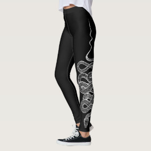 Black Snake Modern Sketch Sport Gym Leggings