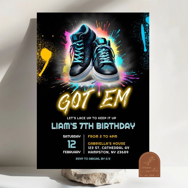 Black Sneaker Bash Shoe Got Em Birthday Einladung (Von Creator hochgeladen)