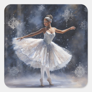 Black Snow Queen's Graceful Ballet Pose Quadratischer Aufkleber