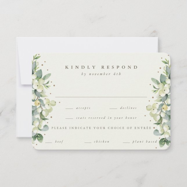 Black Snowberry+Eucalyptus Ewedding RSVP Karte (Vorderseite)