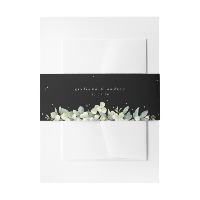 Black Snowberry+Eucalyptus Wedding Portrait Einladungsbanderole (Vorderseite Beispiel)