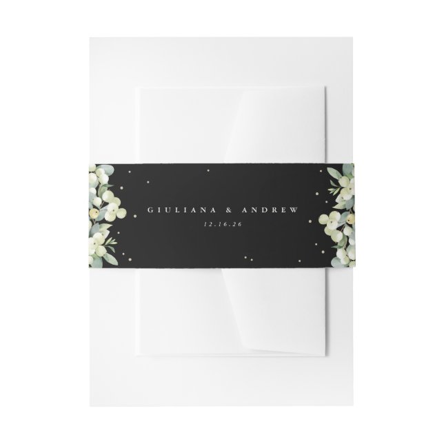 Black Snowberry+Eucalyptus Wedding Portrait Einladungsbanderole (Vorderseite Beispiel)