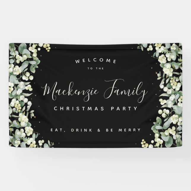 Black Snowberry+Eucalyptus Weihnachtsfeier Banner (Horizontal)