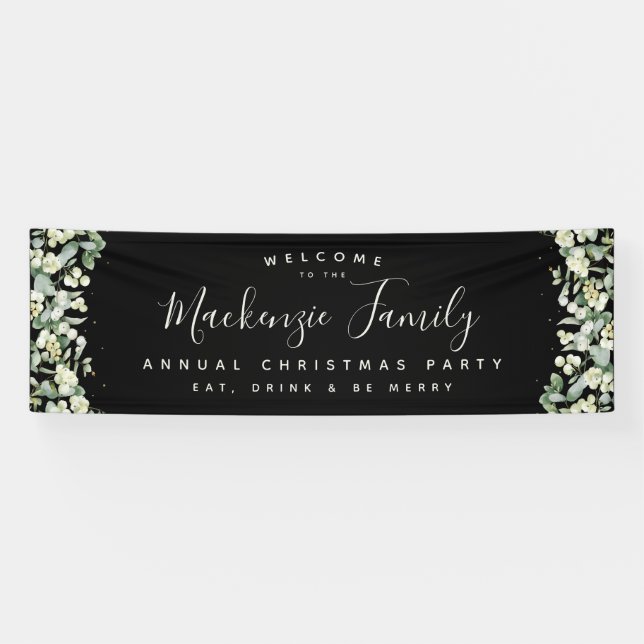Black Snowberry+Eucalyptus Weihnachtsfeier Banner (Horizontal)
