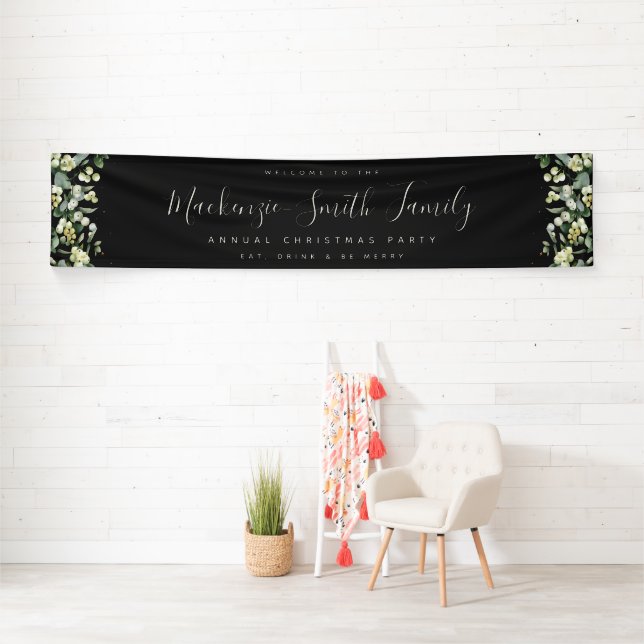 Black Snowberry+Eucalyptus Weihnachtsfeier Banner (Insitu)