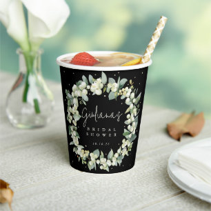 Black Snowberry+Eucalyptus Wreath Brautparty Pappbecher