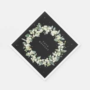 Black Snowberry+Eucalyptus Wreath Holiday Party Serviette