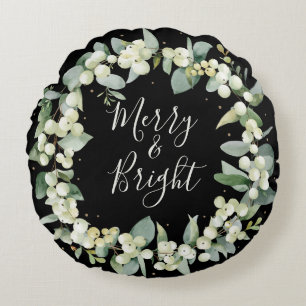 Black Snowberry + Eukalyptus Weihnachtsbrand Rundes Kissen