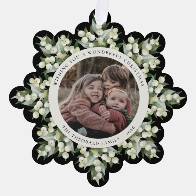 Black Snowberry+Greenery Christmas Paper Ornament Karte (Vorderseite)