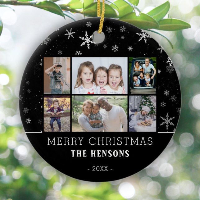 Black Snowflake Weihnachtsfamilie 6 FotoCollage Keramik Ornament (Von Creator hochgeladen)