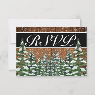 Black Snowy Wood & Forest Country Wedding RSVP Karte