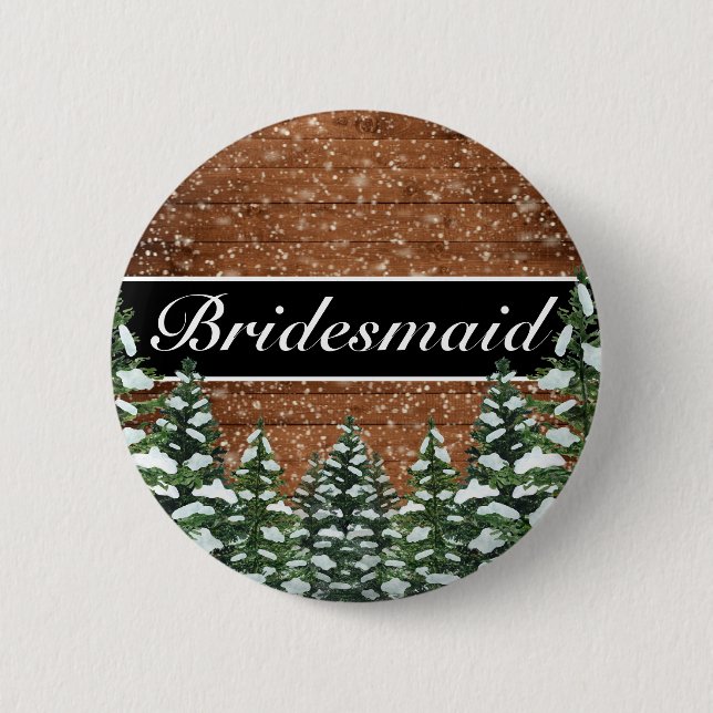Black Snowy Wood & Forest Country Wedding Titel Button (Vorderseite)