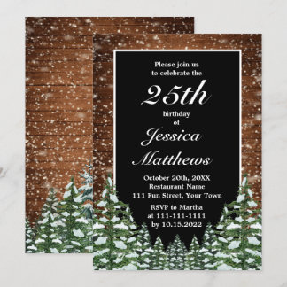 Black Snowy Wood & Forest Custom Geburtstagsparty Einladung