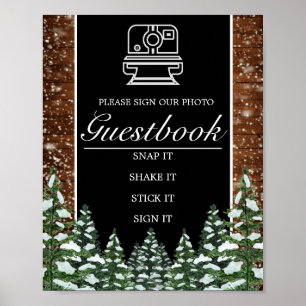 Black Snowy Wood & Forest Foto Book Wedding Poster