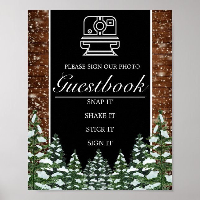 Black Snowy Wood & Forest Foto Book Wedding Poster (Vorne)