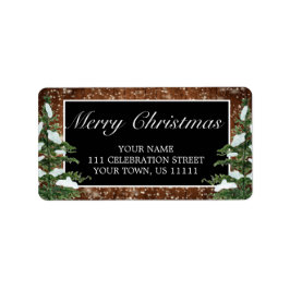 Black Snowy Wood & Forest Frohe Weihnachtsadresse Adressaufkleber