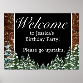 Black Snowy Wood & Forest Geburtstag Begrüßungszei Poster