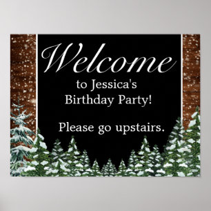 Black Snowy Wood & Forest Geburtstag Begrüßungszei Poster