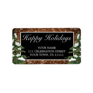 Black Snowy Wood & Forest Happy Holidays Adresse Adressaufkleber