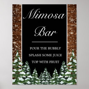 Black Snowy Wood & Forest Mimosa Bar Wedding Poster