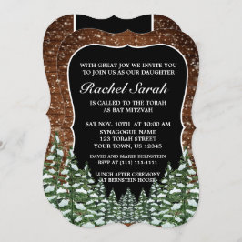 Black Snowy Wood & Forest Pine Bar Bat Mitzvah Einladung