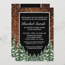 Black Snowy Wood & Forest Pine Bar Bat Mitzvah