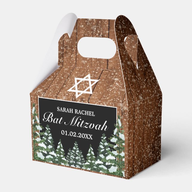 Black Snowy Wood & Forest Pine Bar Bat Mitzvah Geschenkschachtel (Vorderseite)