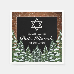 Black Snowy Wood & Forest Pine Bar Bat Mitzvah Serviette