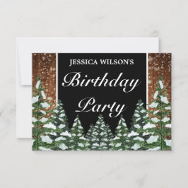 Black Snowy Wood & Forest Pine Geburtstag RSVP Karte