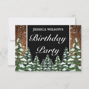 Black Snowy Wood & Forest Pine Geburtstag RSVP Karte
