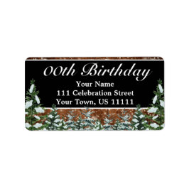 Black Snowy Wood & Forest Pine Geburtstagsadresse Adressaufkleber
